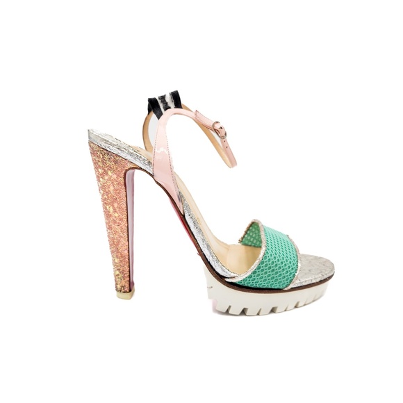 Christian Louboutin Shoes - Christian Louboutin Discoport Pastel Ankle Strap Lug Block Glitter Heels EU 37